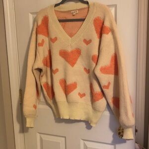 POL Heart Design Sweater - Cream and Orange